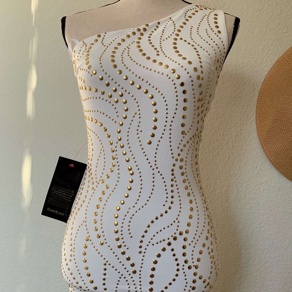 White and Gold Bebe Dress!